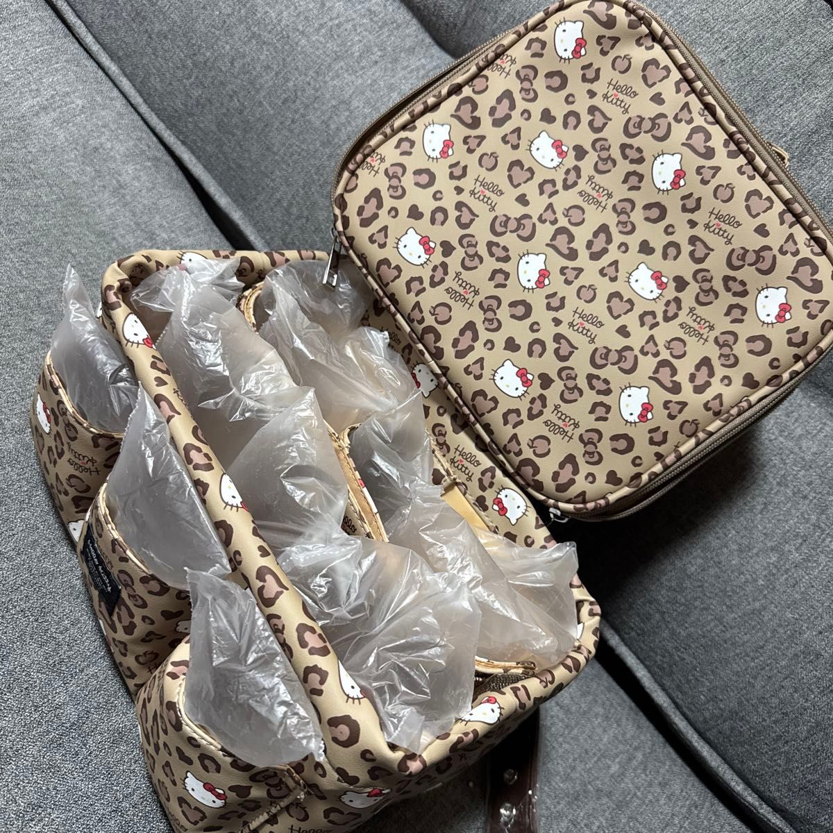 派手 ハローキティ ヒョウ柄 仕切り付き収納ケース＆メイクボックス 未