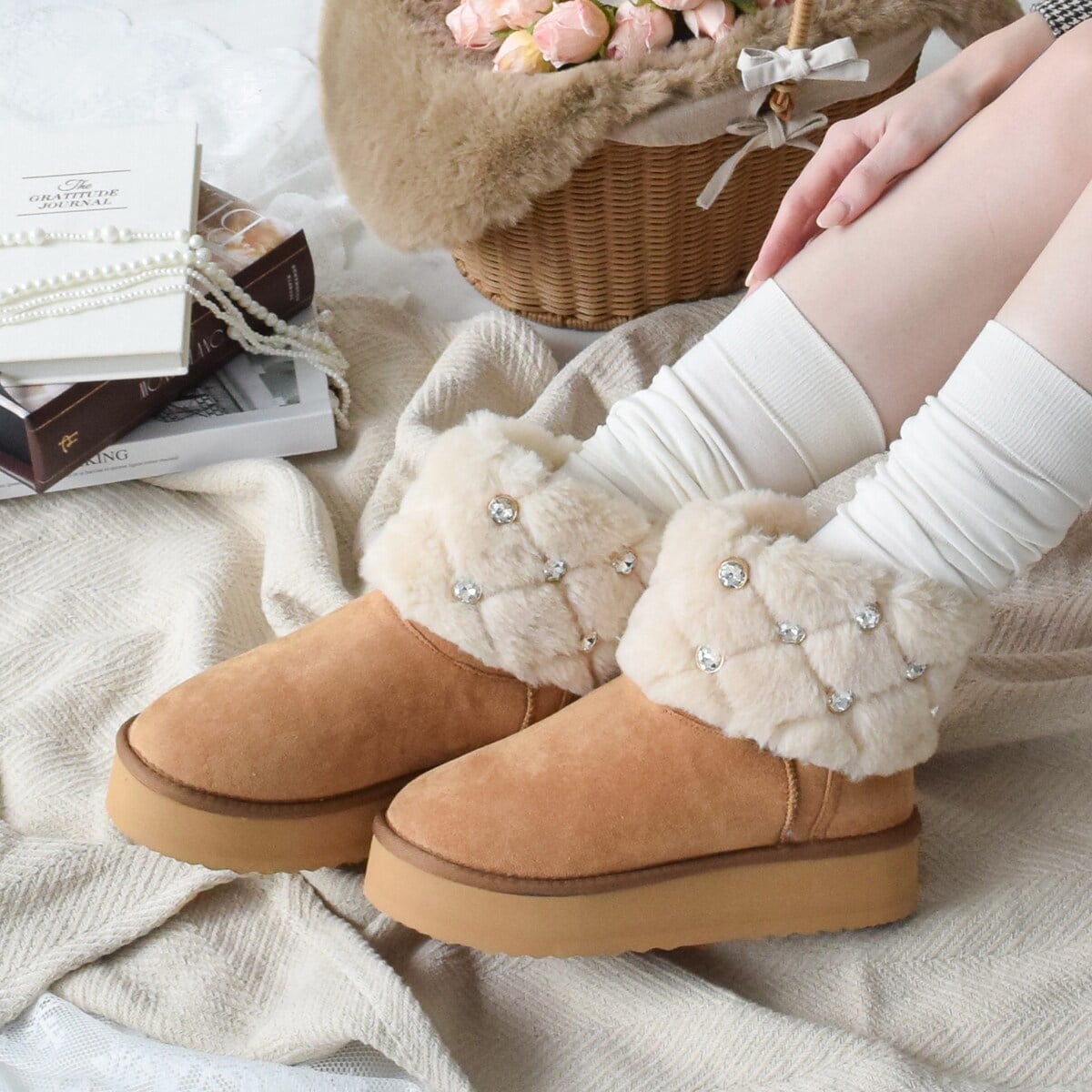 Bridget Birkin◇2cmヒール◇キルティングスタッズムートンブーツ